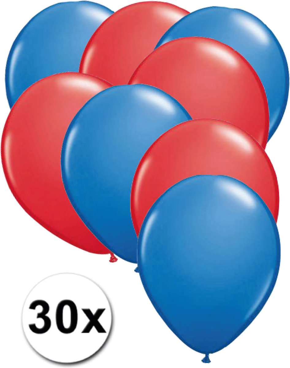 Ballonnen Blauw & Rood 30 stuks 27 cm